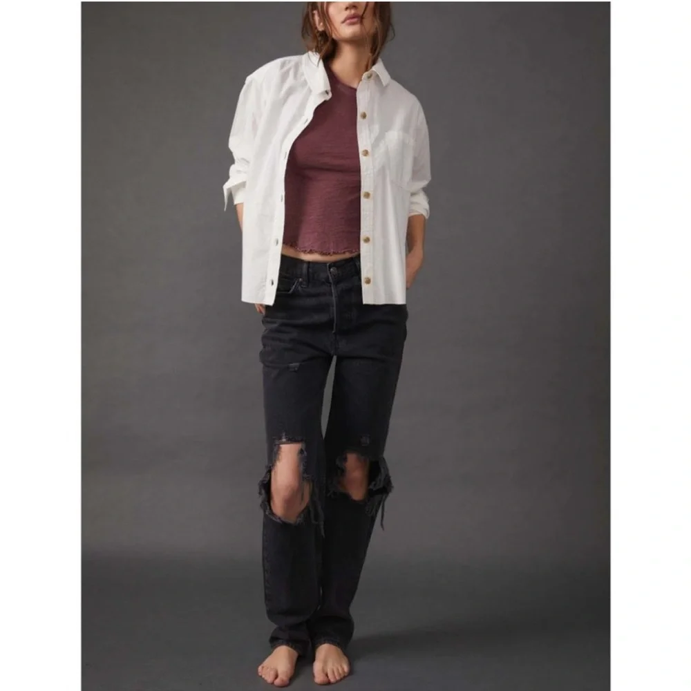 Free People Black High-Rise Distressed Jeans (Lasso)